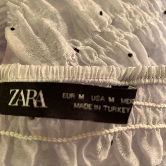 ZARA Polka Dot Organza Top Blouse Smocked Puff Sleeve - Picture 10 of 10
